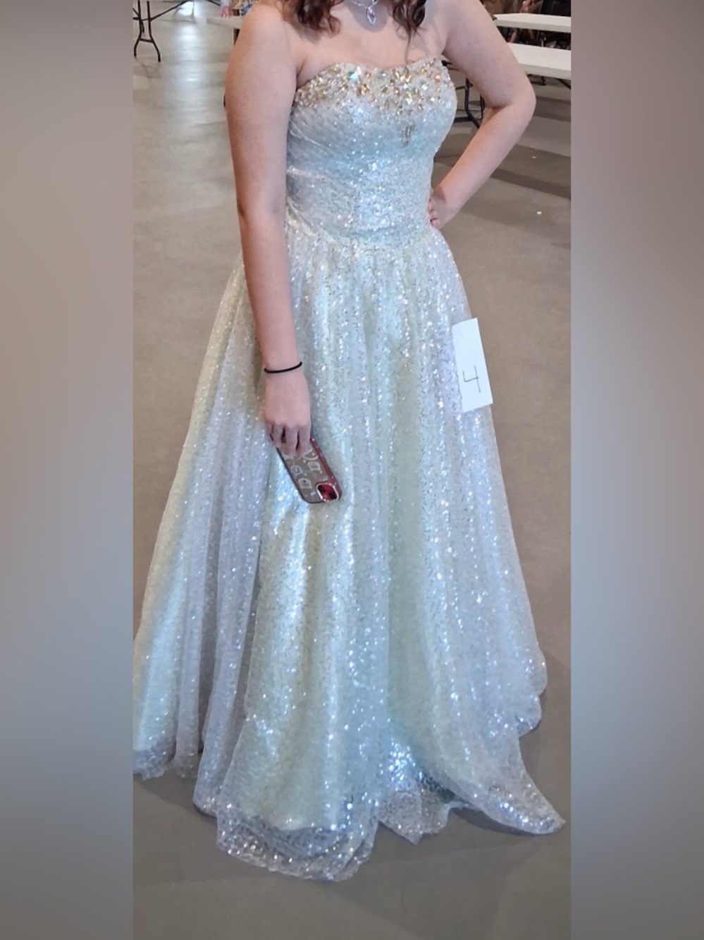 Strapless Sequin Prom Gown in Pale Ivory